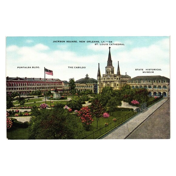 Jackson Square St Louis Cathedral Pontalba Vintage Postcard New Orleans LA - Picture 1 of 2